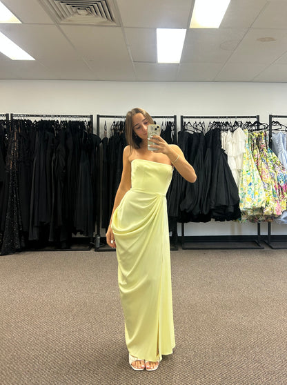 LIME REED DRAPED CREPE DRESS