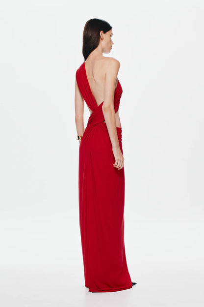RED SOLSTICE CUPRO DRESS