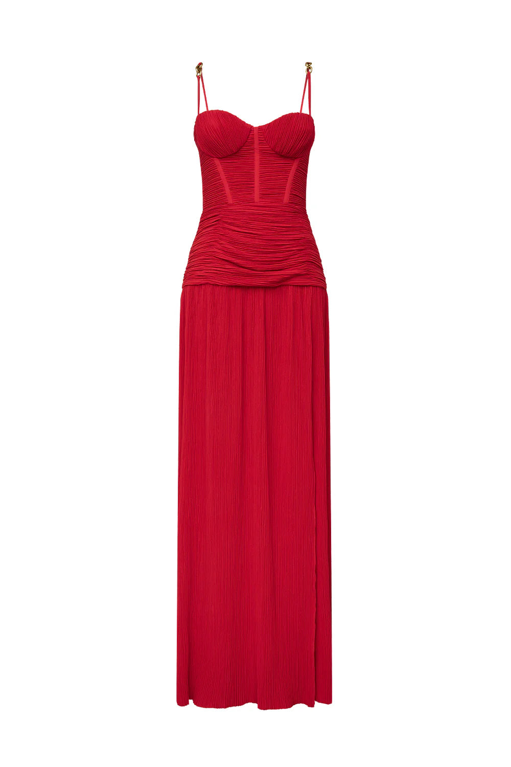 RED DOUBLE TIME PLEAT DRESS