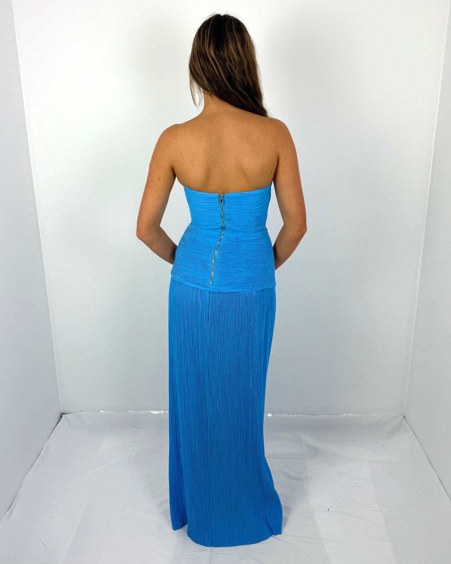 CERULEAN DOUBLE TIME STRAPLESS DRESS