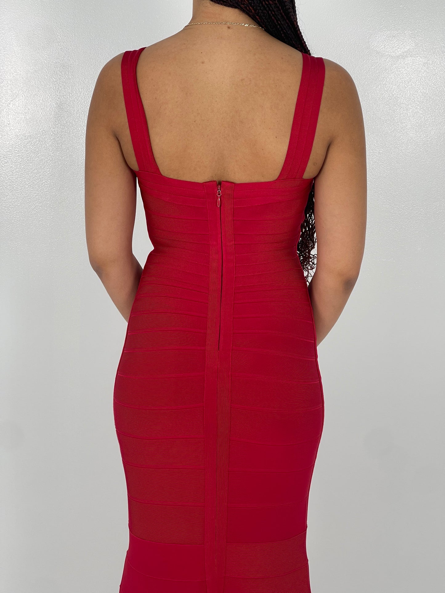 RED BANDAGE CROSSOVER GOWN