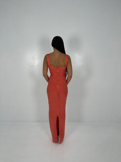 CORAL ROUND NECK GOWN