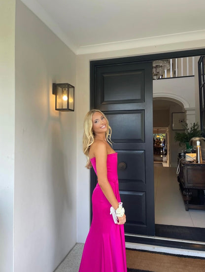 STRAPLESS DRAPED CRÊPE SATIN GOWN