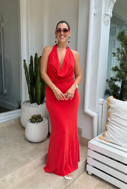SAINT PLUNGE MAXI DRESS RED