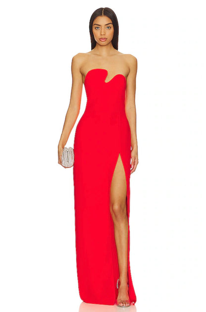 CRIMSON STRAPLESS PUZZLE GOWN