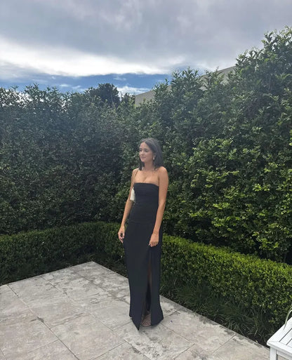 DOUBLE TIME PLEAT STRAPLESS DRESS