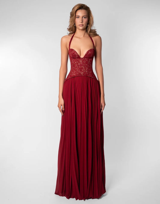 RED GAIA HALTER DRESS