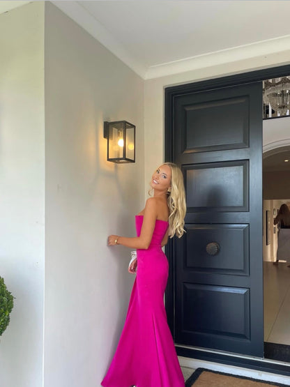 STRAPLESS DRAPED CRÊPE SATIN GOWN