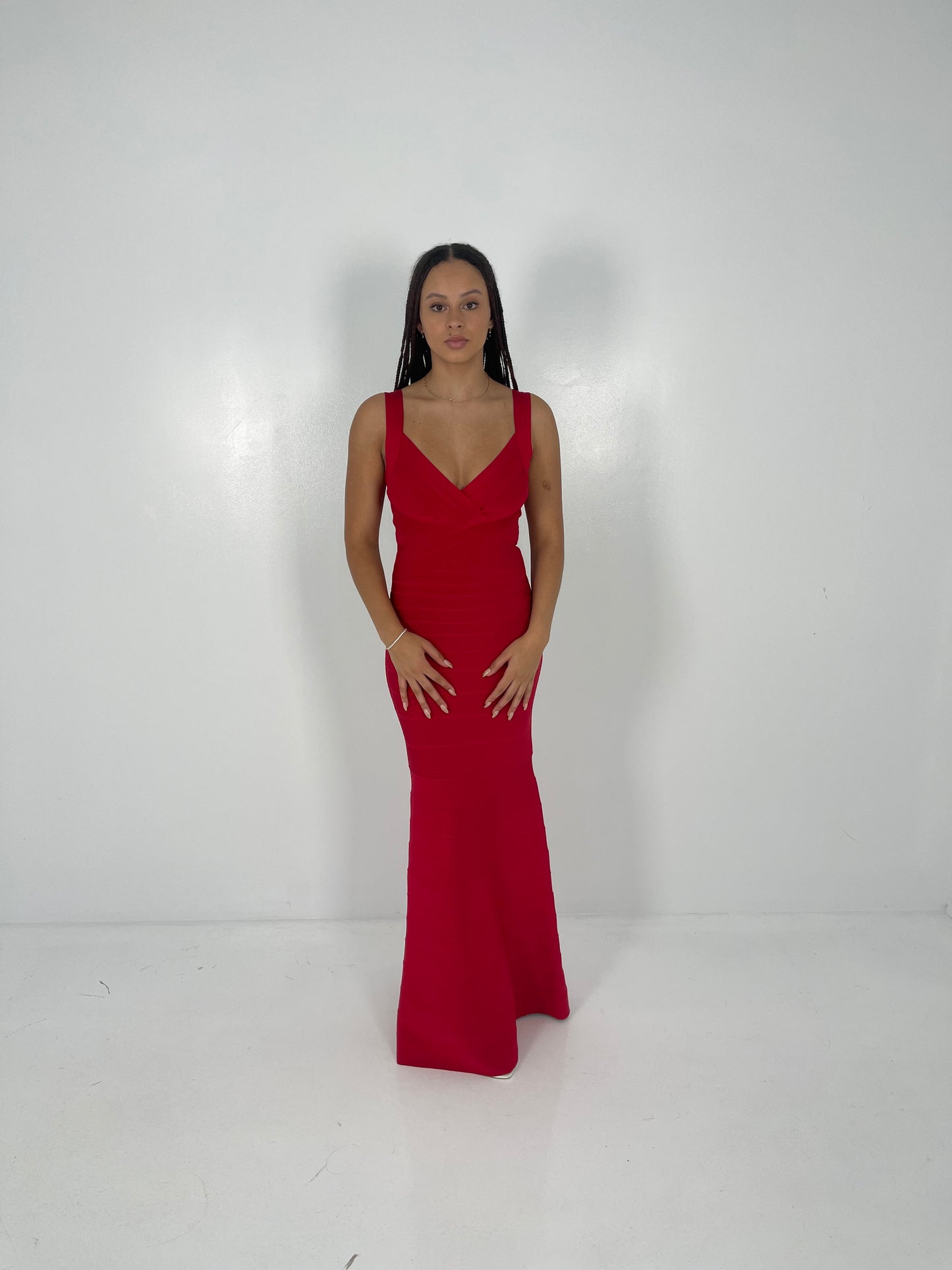 RED BANDAGE CROSSOVER GOWN