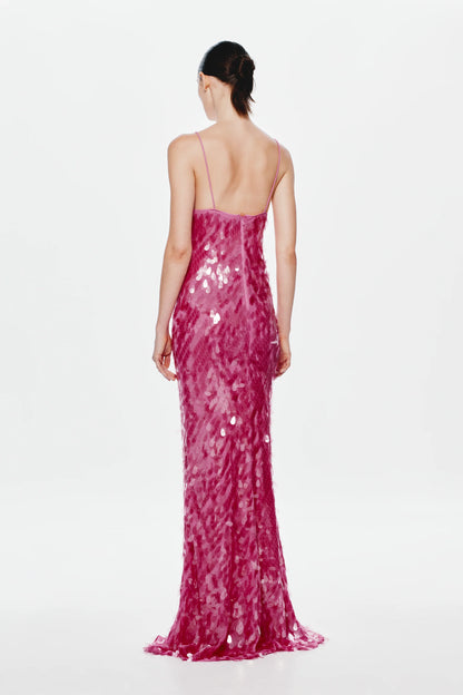 FUCHSIA SAPPHIRE SEQUIN MAXI DRESS