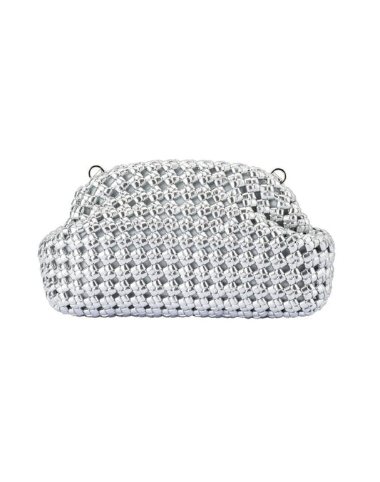 SILVER EVERLY HAND WOVEN CLUTCH