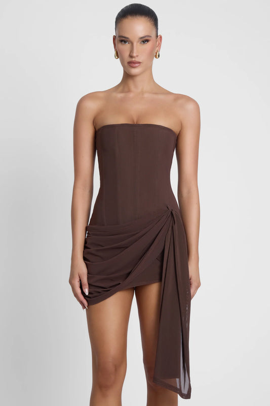 BROWN MESH CORSET DRESS
