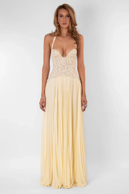 YELLOW GAIA HALTER DRESS