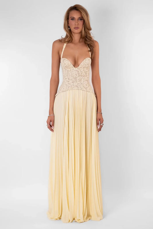 YELLOW GAIA HALTER DRESS