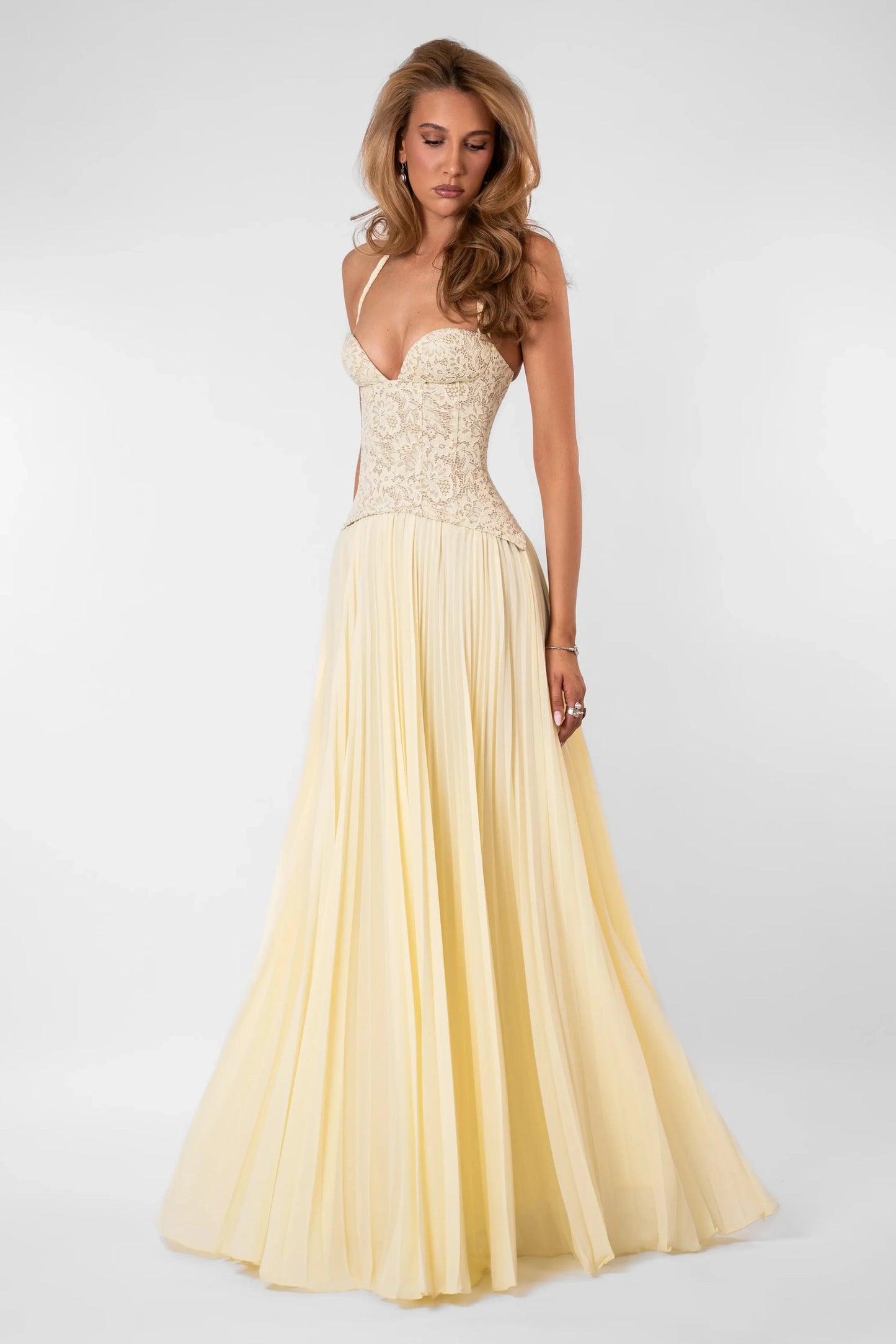 YELLOW GAIA HALTER DRESS