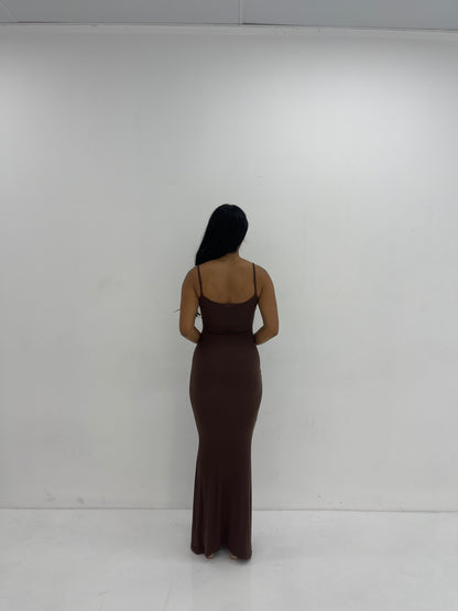 BROWN LOUNGE SLIP DRESS