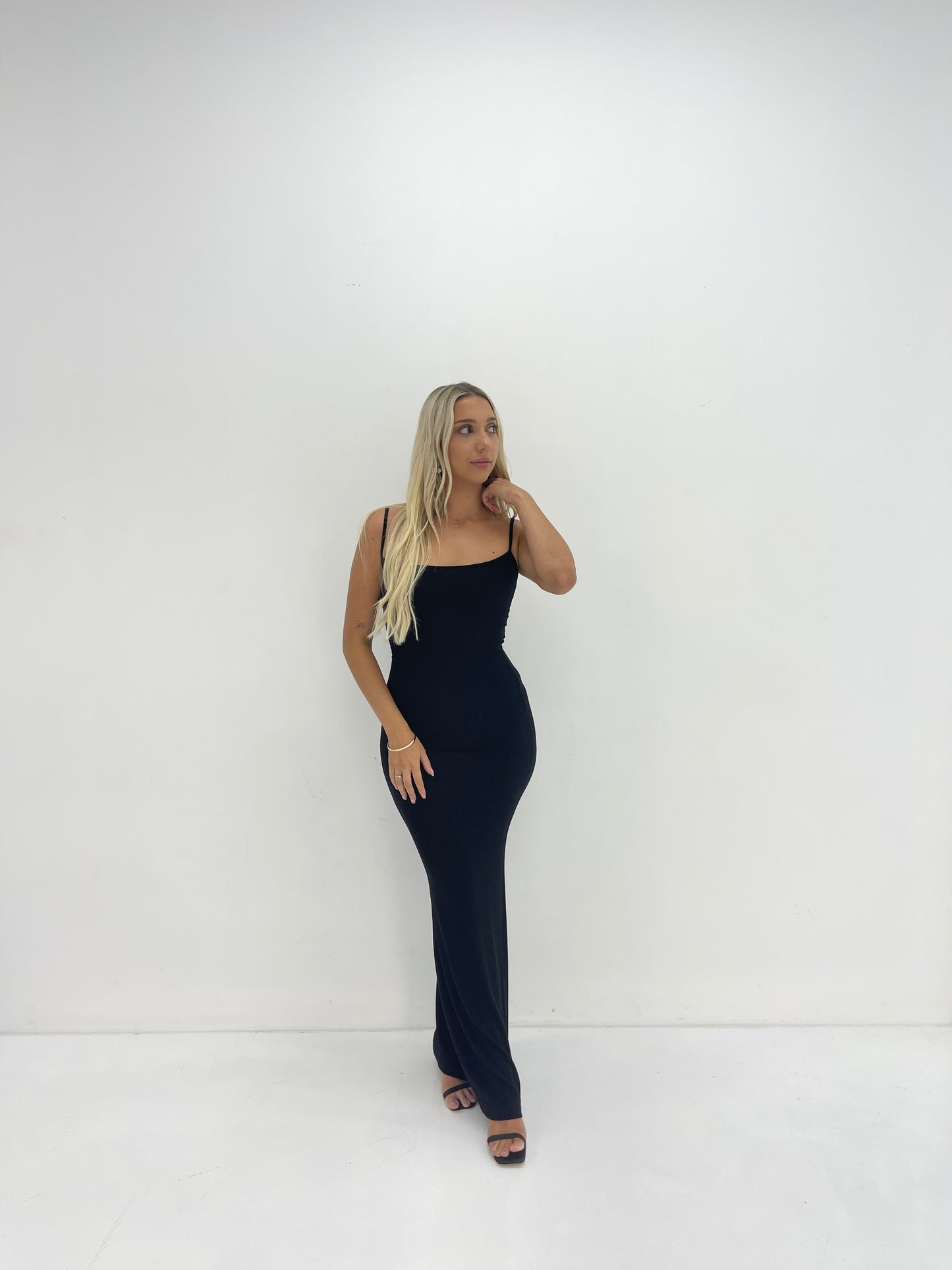 BLACK LOUNGE SLIP DRESS