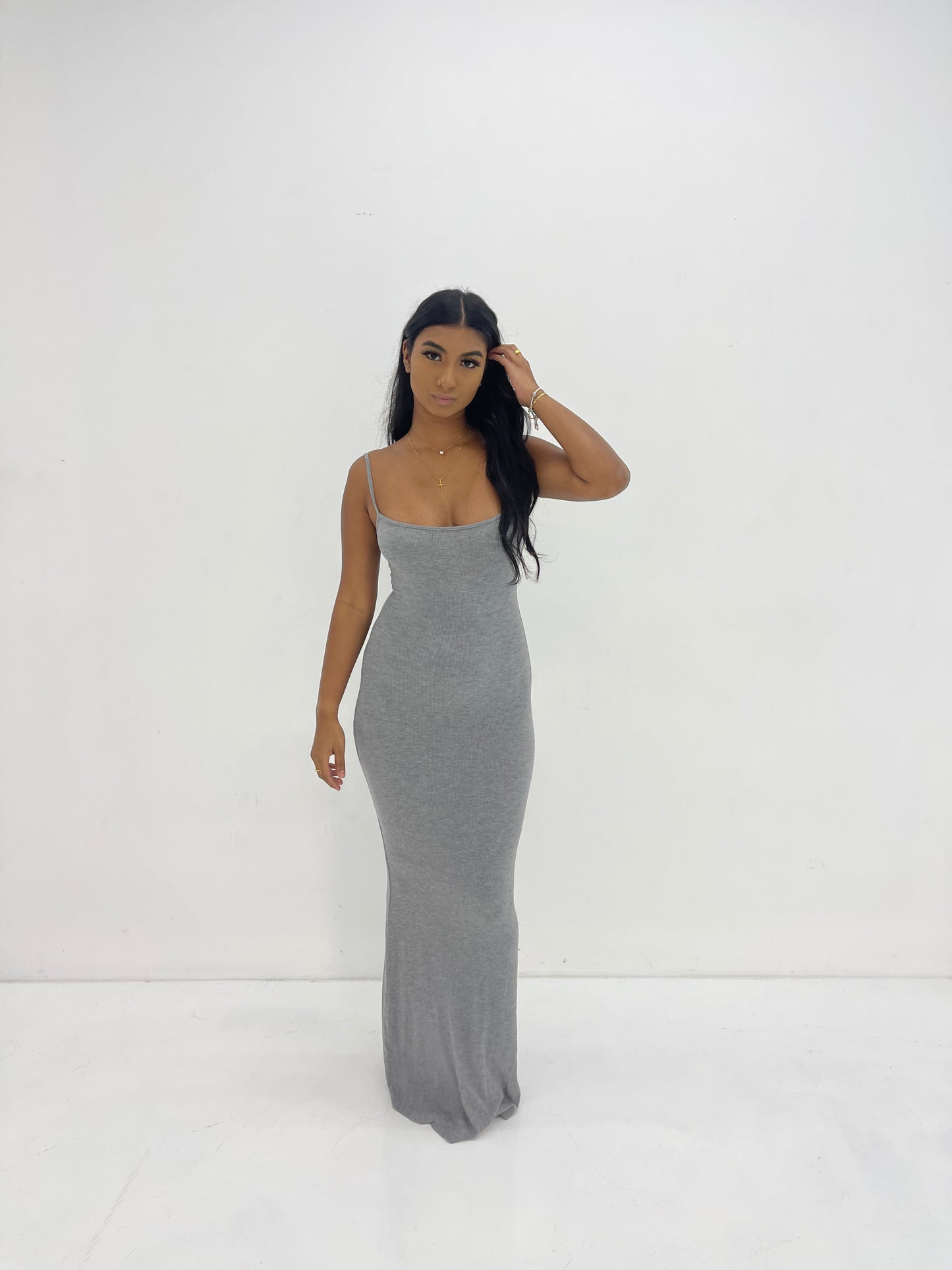 GREY LOUNGE SLIP DRESS