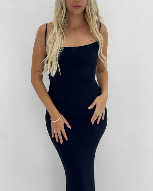 BLACK LOUNGE SLIP DRESS