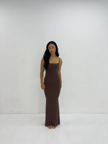 BROWN LOUNGE SLIP DRESS