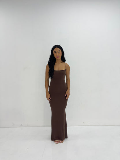 BROWN LOUNGE SLIP DRESS