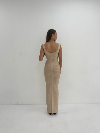 BEIGE ROUND NECK GOWN