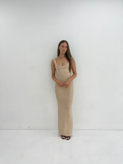 BEIGE ROUND NECK GOWN