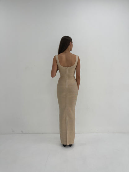 BEIGE ROUND NECK GOWN